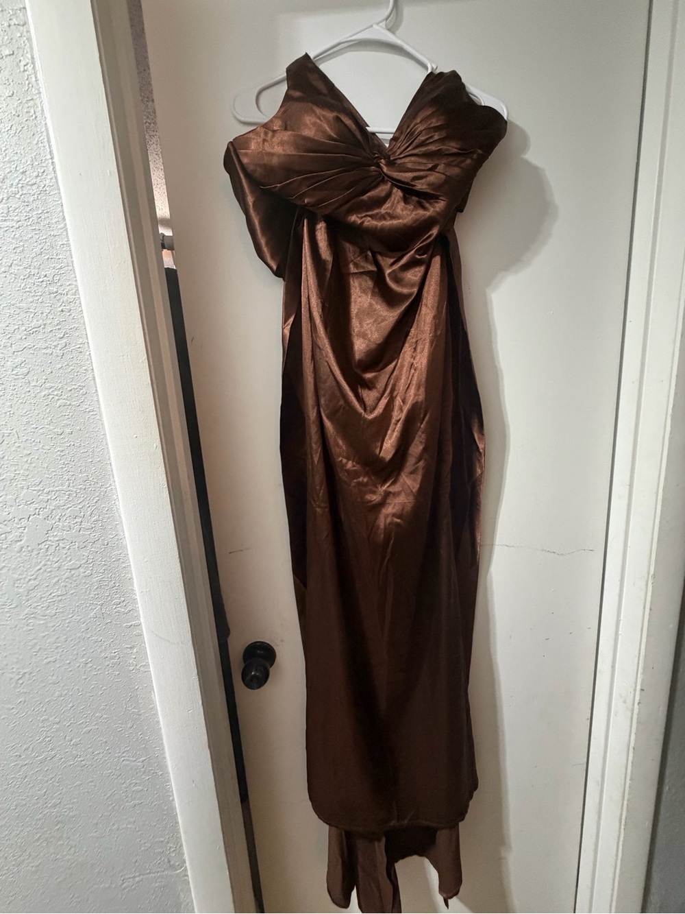 Elegant Brown Satin Evening Dress - Twist Front Maxi